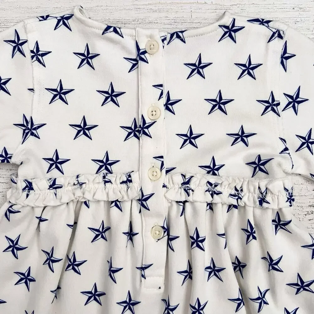 Kate Quinn Girls Dress 18–24M Organic Cotton Blue Star Print Long Sleeve Baby